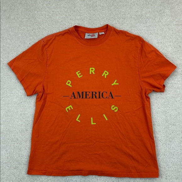 Vintage Perry Ellis America Orange T Shirt Spellout Large - Picture 1 of 9